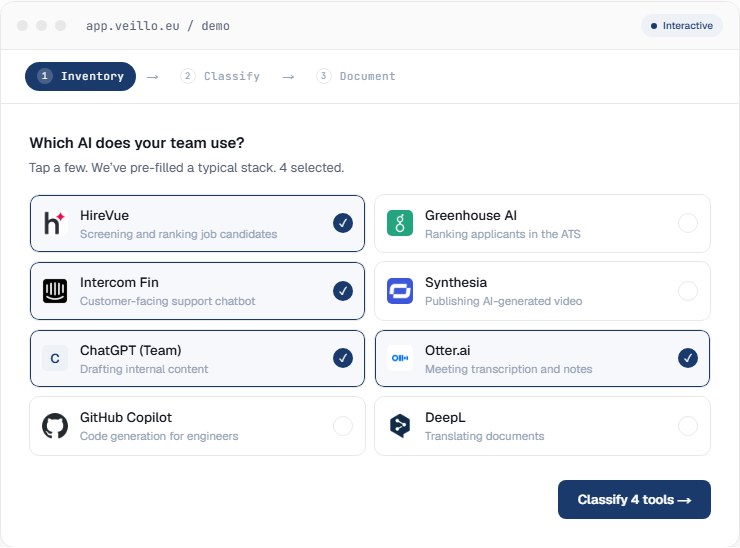 Veillo — interface preview